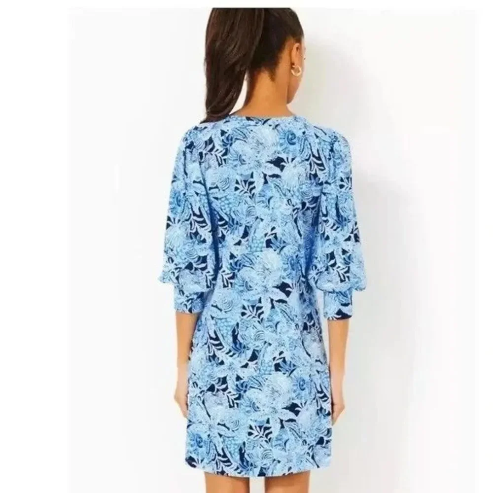 Lilly Pulitzer Cass Mini Dress Floral Printed Cotton Beach Blue Resort S 288164